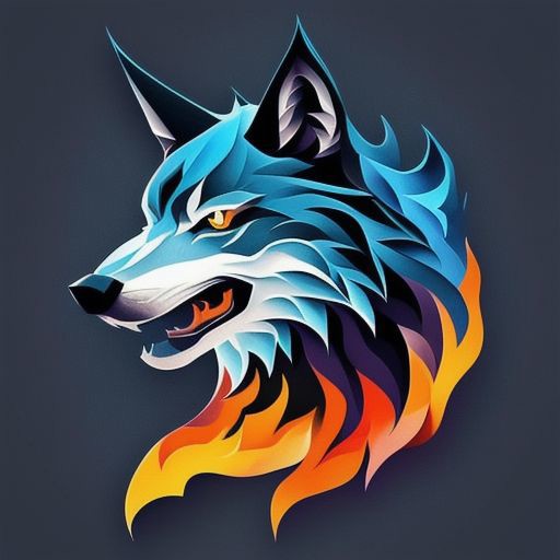 a (learned_embeds-step-2000:1.0), logo multi color wolf, blue fire